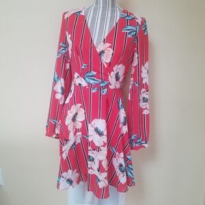 Express Floral Surplice Fit and Flare Dress (Small, Red)